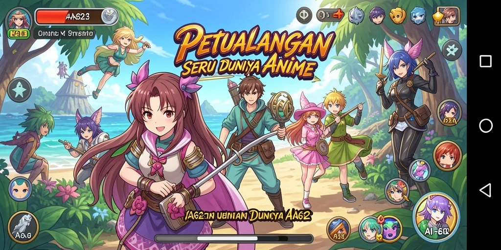 Tampilan gameplay menakjubkan dari AA62 dengan karakter anime ikonik.