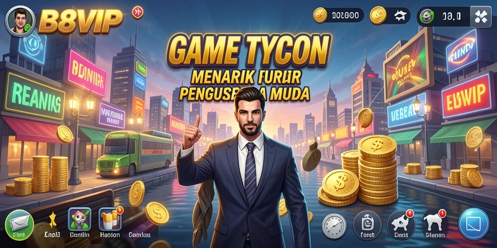 Tampilan screenshot gameplay B8VIP menampilkan aksi seru membangun kerajaan bisnis.