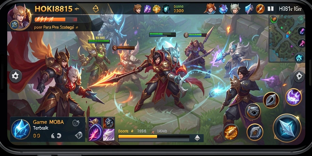 Screenshot HOKI8815 menampilkan aksi pertempuran yang seru di arena MOBA.