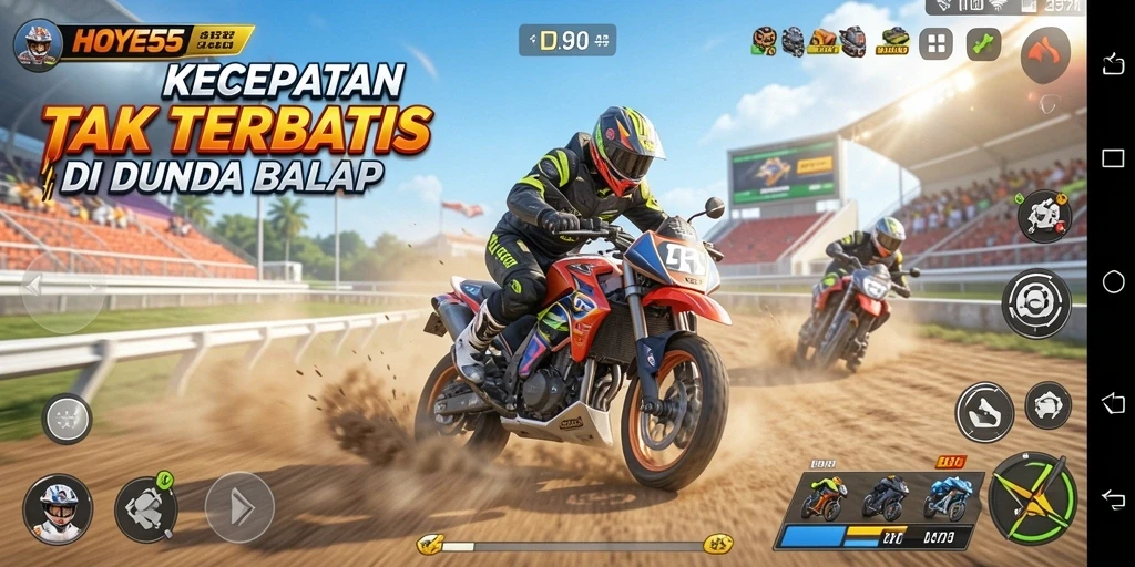 Gameplay Racing mendebarkan di HOYE55 dengan lintasan menantang.