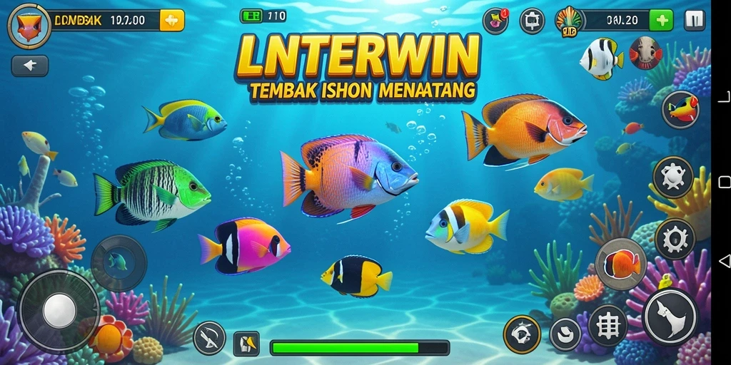 Tampilan gameplay LNTERWIN saat menangkap ikan di lautan yang cerah.