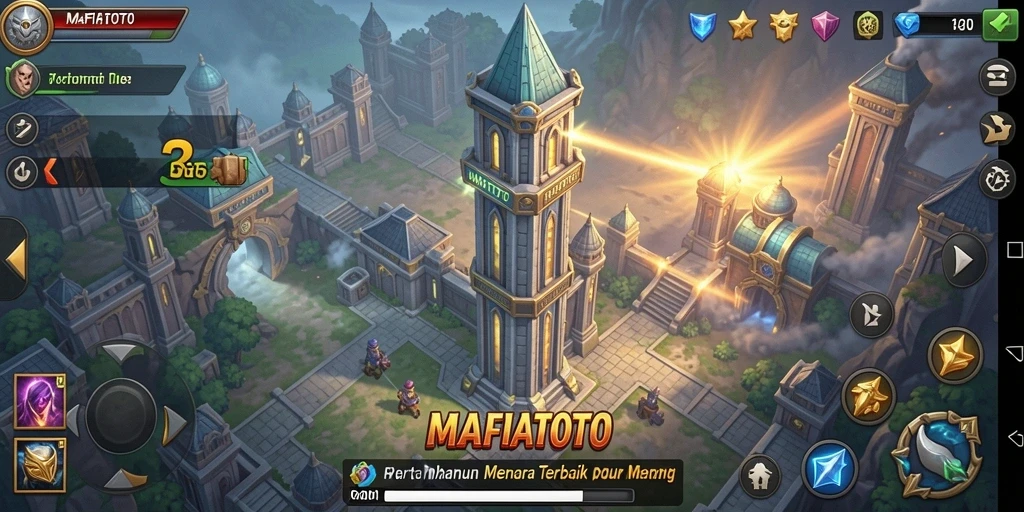 Gameplay MAFIATOTO yang seru saat mempertahankan menara.