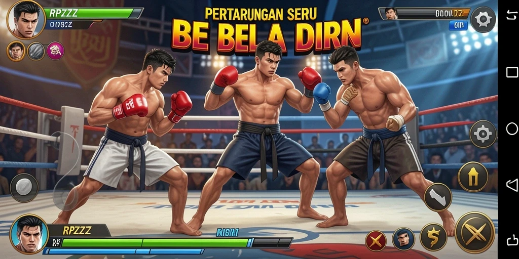 Screenshot utama RPZZZ menunjukkan pertarungan yang intens di arena.