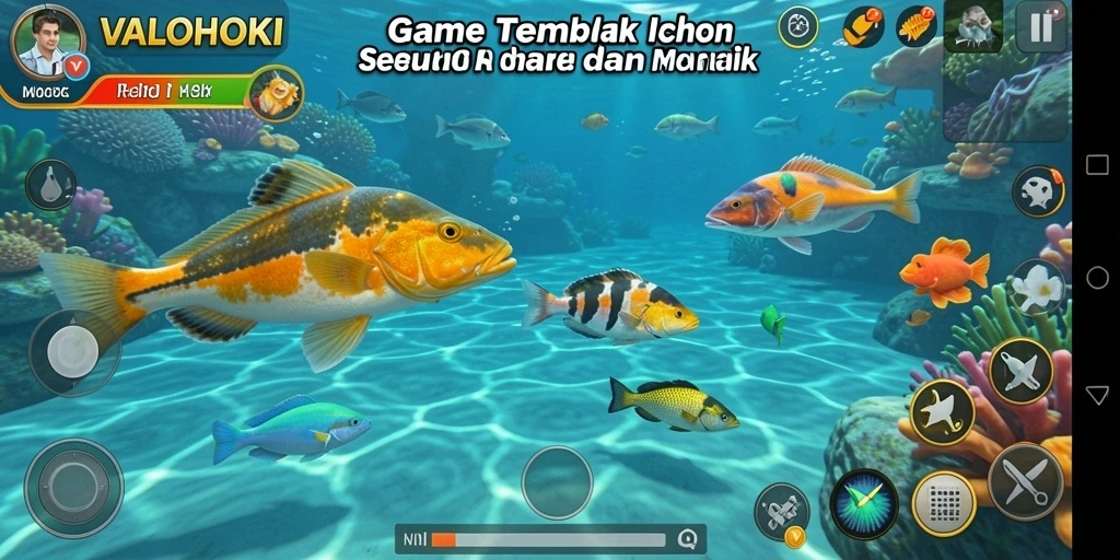 Tampilan gameplay seru dalam VALOHOKI saat menangkap ikan.