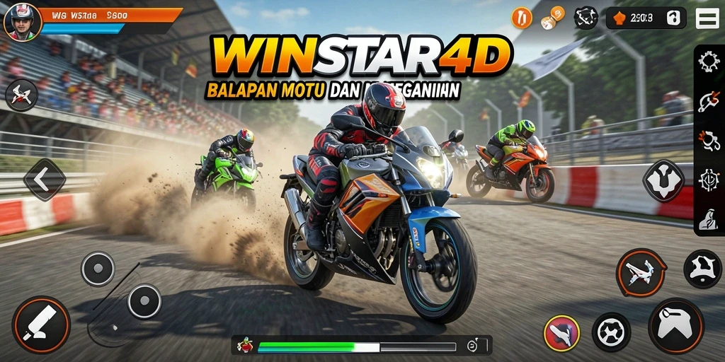 Screenshot gameplay WINSTAR4D yang menunjukkan balapan motor yang mendebarkan.