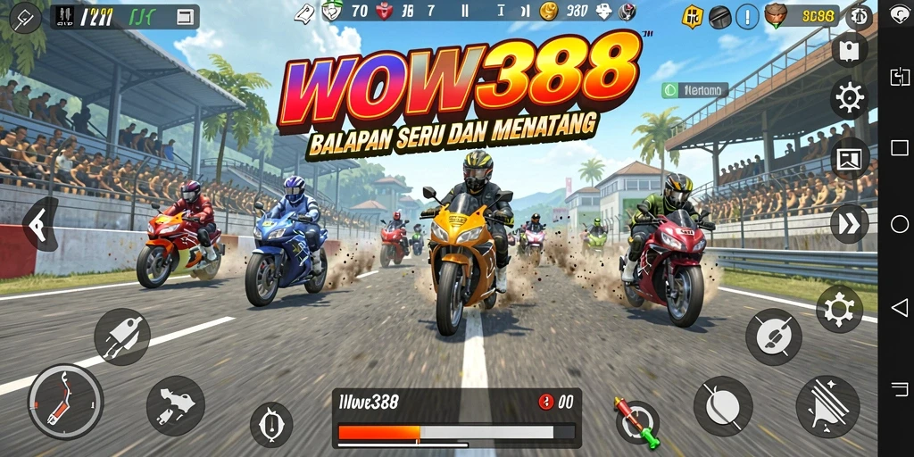 Screenshot WOW388 menampilkan aksi balapan motor yang mendebarkan.